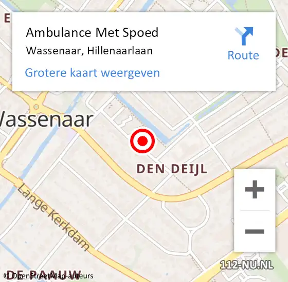 Locatie op kaart van de 112 melding: Ambulance Met Spoed Naar Wassenaar, Hillenaarlaan op 3 januari 2025 15:55
