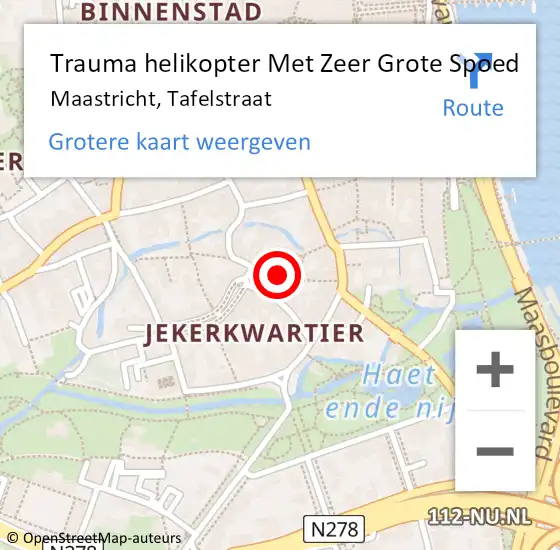 Locatie op kaart van de 112 melding: Trauma helikopter Met Zeer Grote Spoed Naar Maastricht, Tafelstraat op 3 januari 2025 16:01