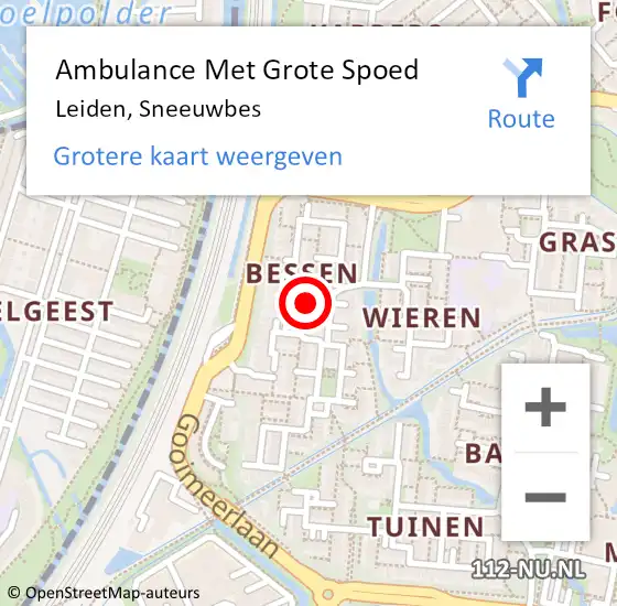 Locatie op kaart van de 112 melding: Ambulance Met Grote Spoed Naar Leiden, Sneeuwbes op 3 januari 2025 16:35