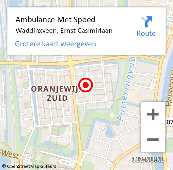 Locatie op kaart van de 112 melding: Ambulance Met Spoed Naar Waddinxveen, Ernst Casimirlaan op 3 januari 2025 16:39