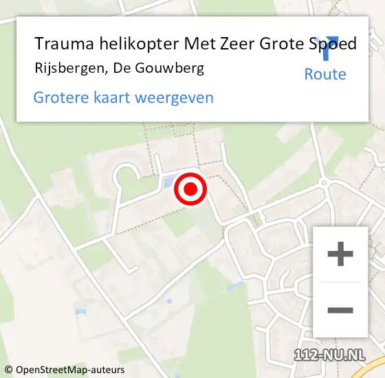 Locatie op kaart van de 112 melding: Trauma helikopter Met Zeer Grote Spoed Naar Rijsbergen, De Gouwberg op 3 januari 2025 16:55