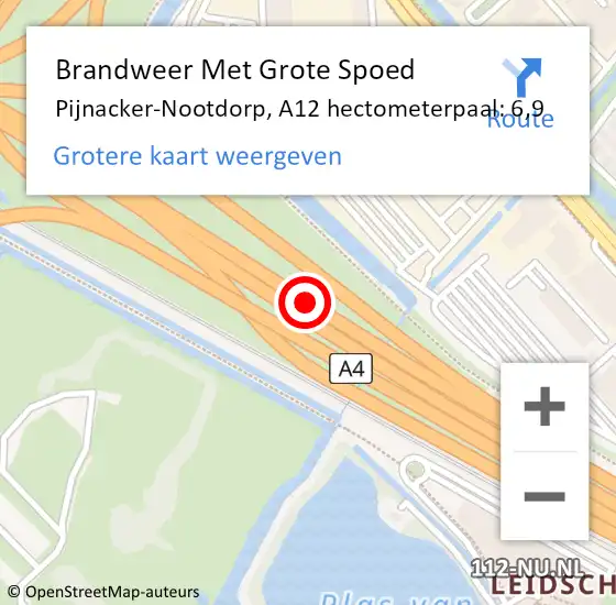 Locatie op kaart van de 112 melding: Brandweer Met Grote Spoed Naar Pijnacker-Nootdorp, A12 hectometerpaal: 6,9 op 3 januari 2025 17:13