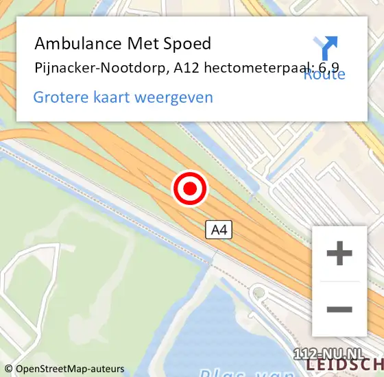 Locatie op kaart van de 112 melding: Ambulance Met Spoed Naar Pijnacker-Nootdorp, A12 hectometerpaal: 6,9 op 3 januari 2025 17:13