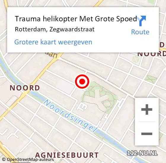 Locatie op kaart van de 112 melding: Trauma helikopter Met Grote Spoed Naar Rotterdam, Zegwaardstraat op 3 januari 2025 17:27