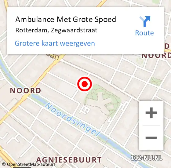 Locatie op kaart van de 112 melding: Ambulance Met Grote Spoed Naar Rotterdam, Zegwaardstraat op 3 januari 2025 17:29