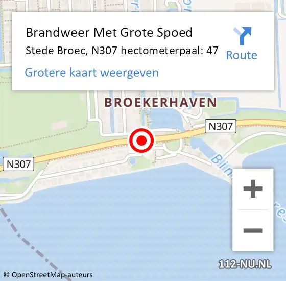 Locatie op kaart van de 112 melding: Brandweer Met Grote Spoed Naar Stede Broec, N307 hectometerpaal: 47 op 3 januari 2025 17:50