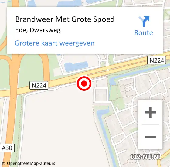 Locatie op kaart van de 112 melding: Brandweer Met Grote Spoed Naar Ede, Dwarsweg op 3 januari 2025 18:19