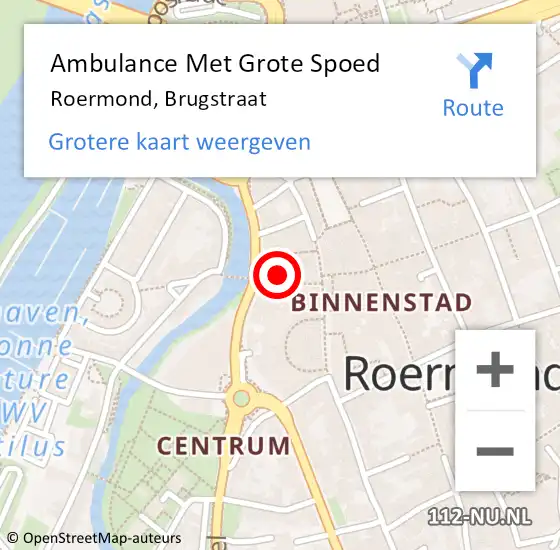 Locatie op kaart van de 112 melding: Ambulance Met Grote Spoed Naar Roermond, Brugstraat op 3 januari 2025 19:58