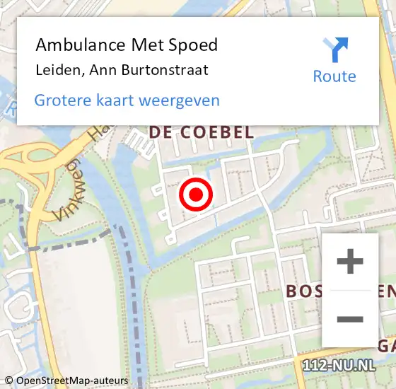 Locatie op kaart van de 112 melding: Ambulance Met Spoed Naar Leiden, Ann Burtonstraat op 3 januari 2025 19:58