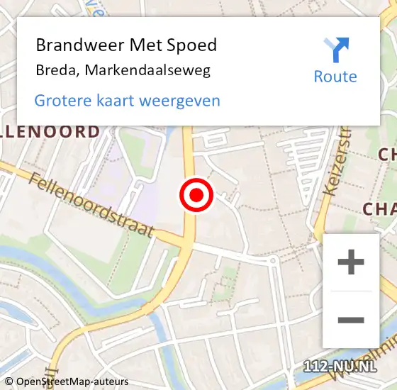 Locatie op kaart van de 112 melding: Brandweer Met Spoed Naar Breda, Markendaalseweg op 3 januari 2025 20:14