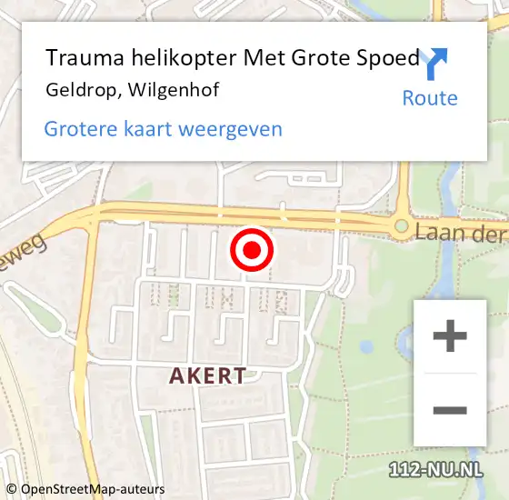 Locatie op kaart van de 112 melding: Trauma helikopter Met Grote Spoed Naar Geldrop, Wilgenhof op 3 januari 2025 21:47