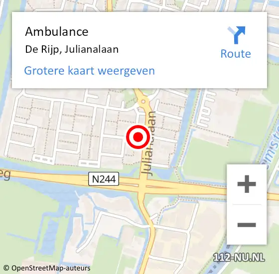 Locatie op kaart van de 112 melding: Ambulance De Rijp, Julianalaan op 3 januari 2025 23:34