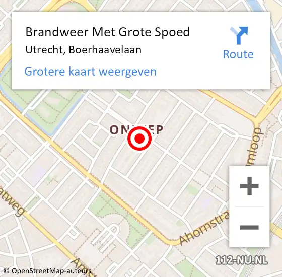 Locatie op kaart van de 112 melding: Brandweer Met Grote Spoed Naar Utrecht, Boerhaavelaan op 4 januari 2025 03:19