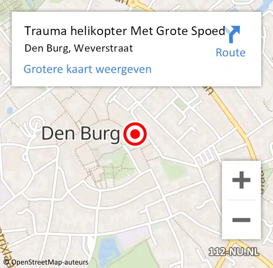 Locatie op kaart van de 112 melding: Trauma helikopter Met Grote Spoed Naar Den Burg, Weverstraat op 4 januari 2025 03:39