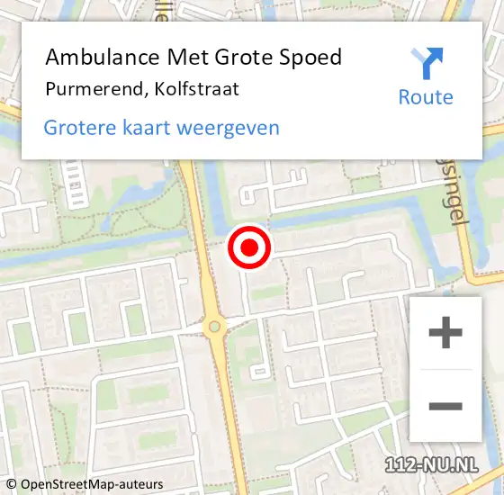 Locatie op kaart van de 112 melding: Ambulance Met Grote Spoed Naar Purmerend, Kolfstraat op 4 januari 2025 04:01