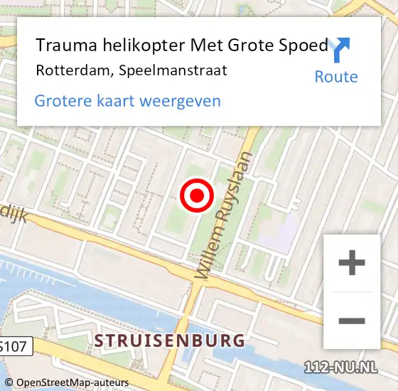 Locatie op kaart van de 112 melding: Trauma helikopter Met Grote Spoed Naar Rotterdam, Speelmanstraat op 4 januari 2025 05:05