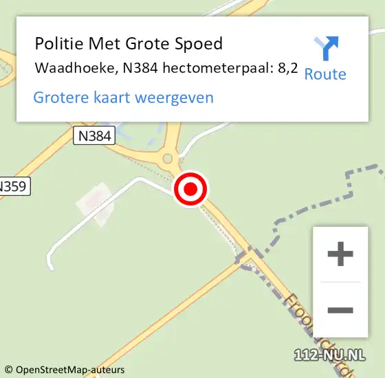 Locatie op kaart van de 112 melding: Politie Met Grote Spoed Naar Waadhoeke, N384 hectometerpaal: 8,2 op 4 januari 2025 06:55