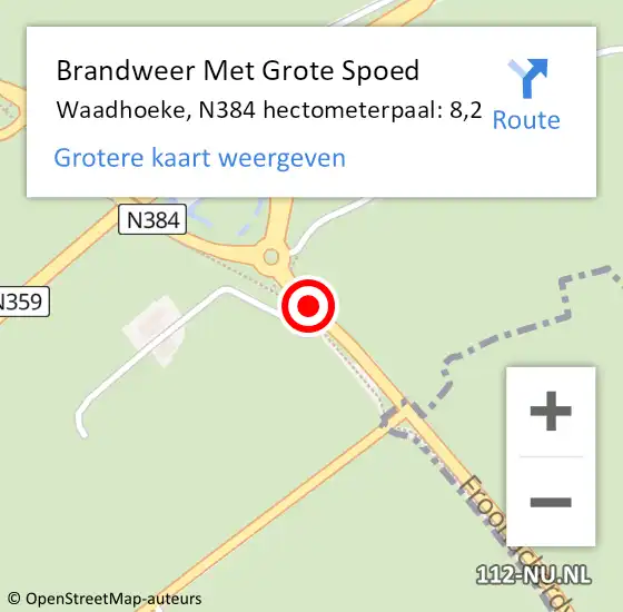 Locatie op kaart van de 112 melding: Brandweer Met Grote Spoed Naar Waadhoeke, N384 hectometerpaal: 8,2 op 4 januari 2025 06:56