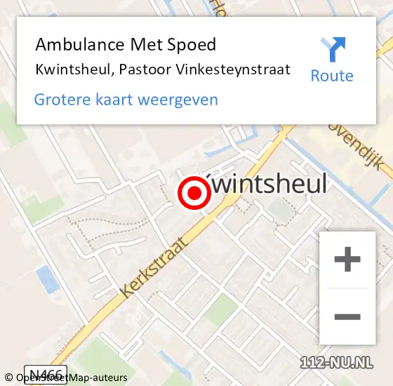 Locatie op kaart van de 112 melding: Ambulance Met Spoed Naar Kwintsheul, Pastoor Vinkesteynstraat op 4 januari 2025 07:01