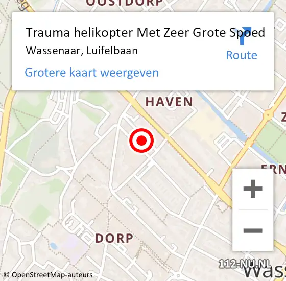 Locatie op kaart van de 112 melding: Trauma helikopter Met Zeer Grote Spoed Naar Wassenaar, Luifelbaan op 4 januari 2025 07:22