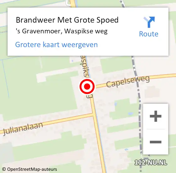 Locatie op kaart van de 112 melding: Brandweer Met Grote Spoed Naar 's Gravenmoer, Waspikse weg op 4 januari 2025 09:37