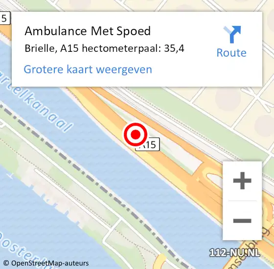 Locatie op kaart van de 112 melding: Ambulance Met Spoed Naar Brielle, A15 hectometerpaal: 35,4 op 4 januari 2025 10:38