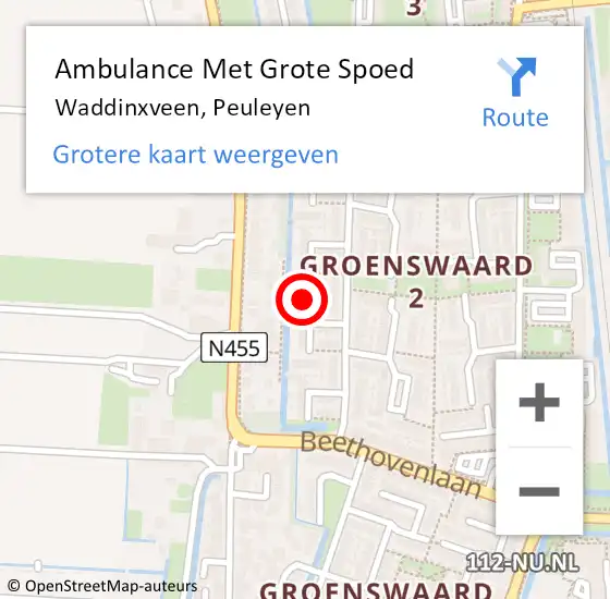 Locatie op kaart van de 112 melding: Ambulance Met Grote Spoed Naar Waddinxveen, Peuleyen op 4 januari 2025 10:50