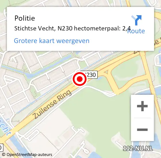 Locatie op kaart van de 112 melding: Politie Stichtse Vecht, N230 hectometerpaal: 2,4 op 4 januari 2025 11:26