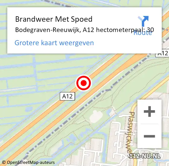 Locatie op kaart van de 112 melding: Brandweer Met Spoed Naar Bodegraven-Reeuwijk, A12 hectometerpaal: 30 op 4 januari 2025 12:33