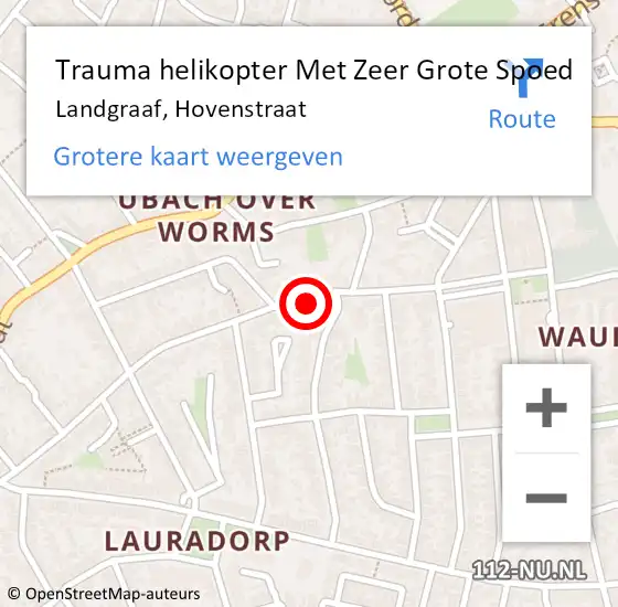 Locatie op kaart van de 112 melding: Trauma helikopter Met Zeer Grote Spoed Naar Landgraaf, Hovenstraat op 4 januari 2025 13:01