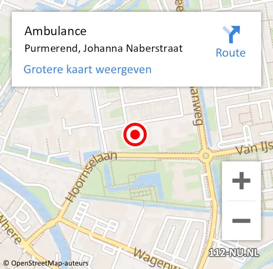 Locatie op kaart van de 112 melding: Ambulance Purmerend, Johanna Naberstraat op 4 januari 2025 13:02