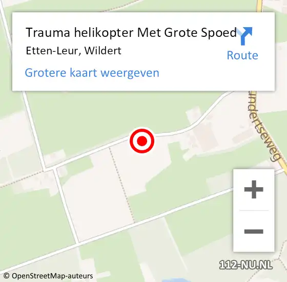 Locatie op kaart van de 112 melding: Trauma helikopter Met Grote Spoed Naar Etten-Leur, Wildert op 4 januari 2025 13:49