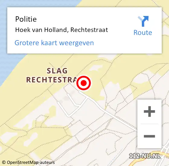 Locatie op kaart van de 112 melding: Politie Hoek van Holland, Rechtestraat op 4 januari 2025 14:39