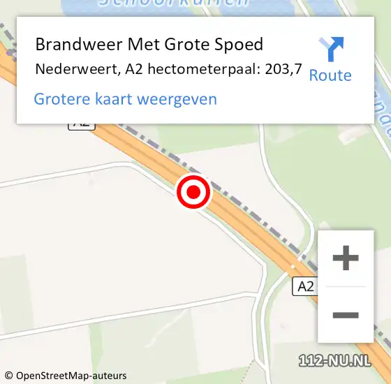 Locatie op kaart van de 112 melding: Brandweer Met Grote Spoed Naar Nederweert, A2 hectometerpaal: 203,7 op 4 januari 2025 14:46