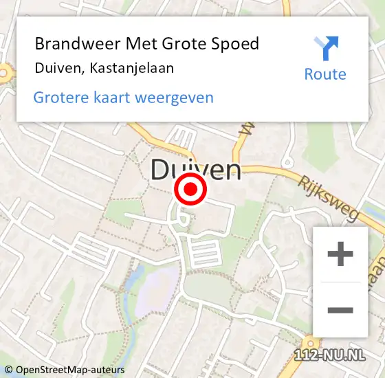 Locatie op kaart van de 112 melding: Brandweer Met Grote Spoed Naar Duiven, Kastanjelaan op 4 januari 2025 15:11