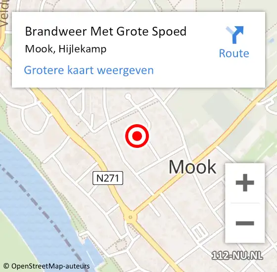 Locatie op kaart van de 112 melding: Brandweer Met Grote Spoed Naar Mook, Hijlekamp op 4 januari 2025 15:18