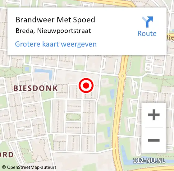 Locatie op kaart van de 112 melding: Brandweer Met Spoed Naar Breda, Nieuwpoortstraat op 4 januari 2025 15:42