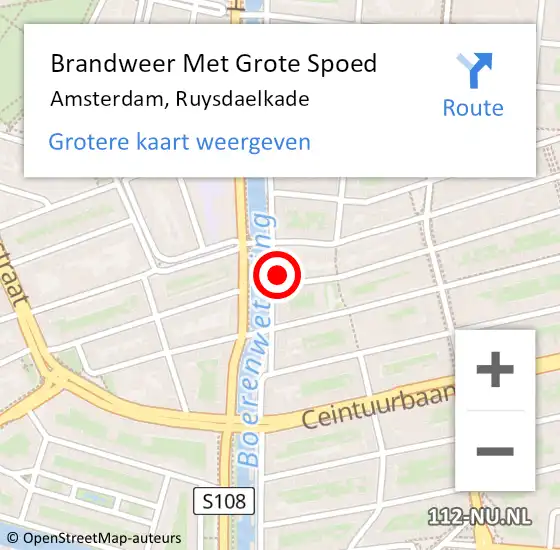 Locatie op kaart van de 112 melding: Brandweer Met Grote Spoed Naar Amsterdam, Ruysdaelkade op 4 januari 2025 16:12