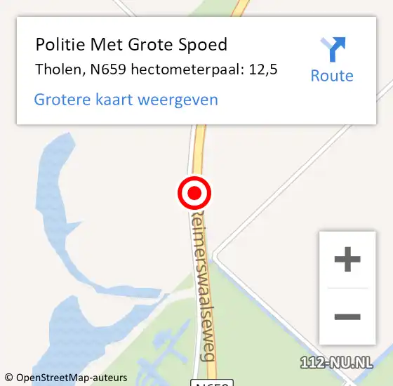 Locatie op kaart van de 112 melding: Politie Met Grote Spoed Naar Tholen, N659 hectometerpaal: 12,5 op 4 januari 2025 17:11