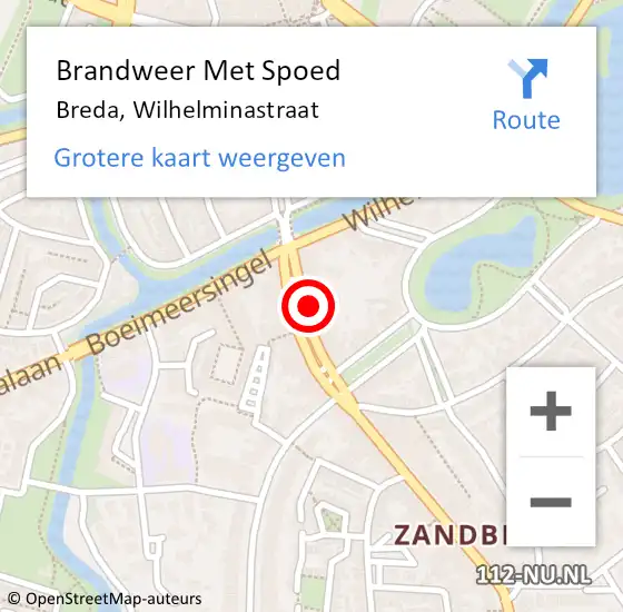 Locatie op kaart van de 112 melding: Brandweer Met Spoed Naar Breda, Wilhelminastraat op 4 januari 2025 17:20