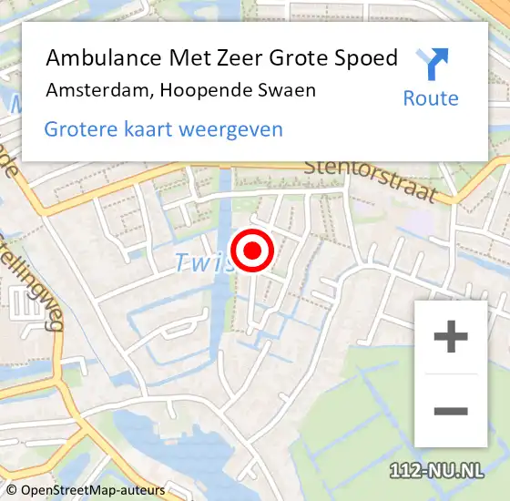 Locatie op kaart van de 112 melding: Ambulance Met Zeer Grote Spoed Naar Amsterdam, Hoopende Swaen op 4 januari 2025 17:51