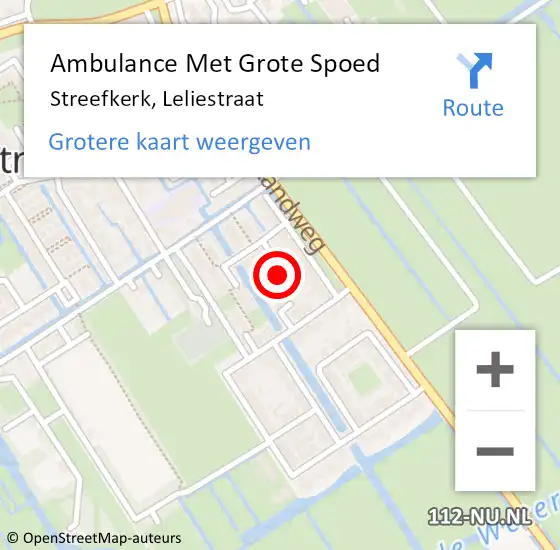 Locatie op kaart van de 112 melding: Ambulance Met Grote Spoed Naar Streefkerk, Leliestraat op 4 januari 2025 17:59