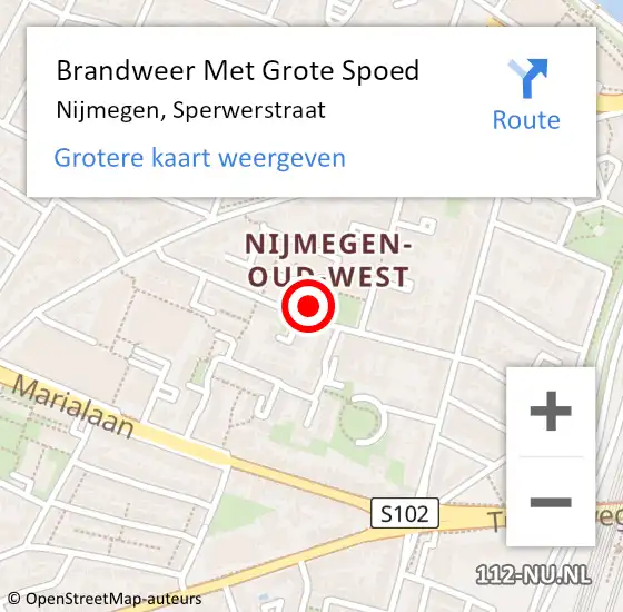 Locatie op kaart van de 112 melding: Brandweer Met Grote Spoed Naar Nijmegen, Sperwerstraat op 4 januari 2025 18:24