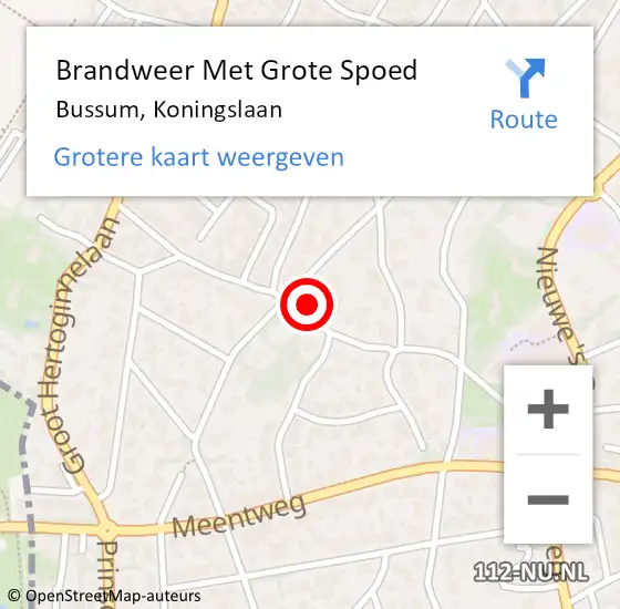 Locatie op kaart van de 112 melding: Brandweer Met Grote Spoed Naar Bussum, Koningslaan op 4 januari 2025 18:57