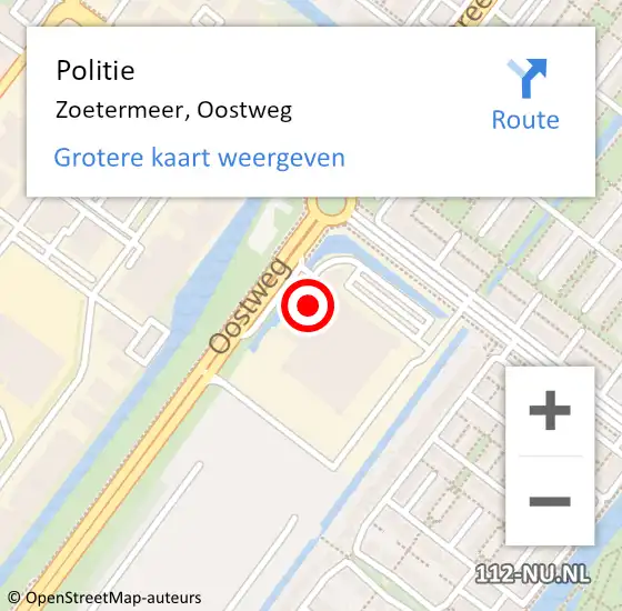 Locatie op kaart van de 112 melding: Politie Zoetermeer, Oostweg op 4 januari 2025 19:06