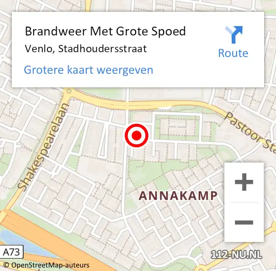 Locatie op kaart van de 112 melding: Brandweer Met Grote Spoed Naar Venlo, Stadhoudersstraat op 4 januari 2025 19:07