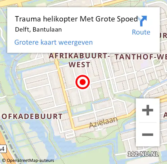 Locatie op kaart van de 112 melding: Trauma helikopter Met Grote Spoed Naar Delft, Bantulaan op 4 januari 2025 19:27