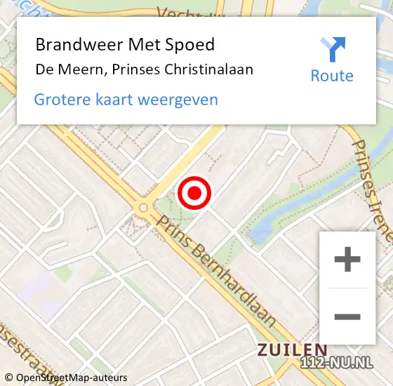 Locatie op kaart van de 112 melding: Brandweer Met Spoed Naar De Meern, Prinses Christinalaan op 4 januari 2025 19:42