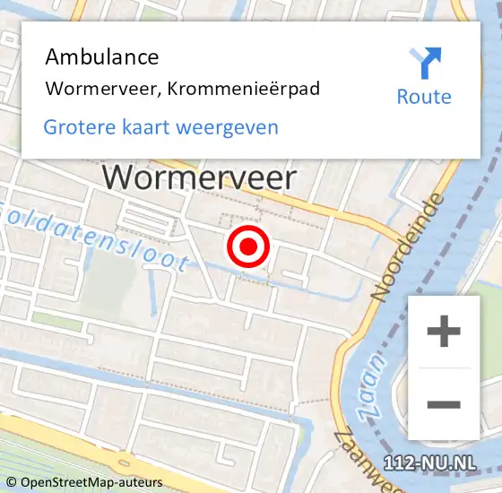 Locatie op kaart van de 112 melding: Ambulance Wormerveer, Krommenieërpad op 4 januari 2025 19:43