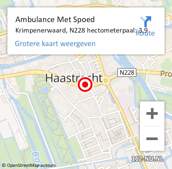 Locatie op kaart van de 112 melding: Ambulance Met Spoed Naar Krimpenerwaard, N228 hectometerpaal: 3,9 op 4 januari 2025 19:57